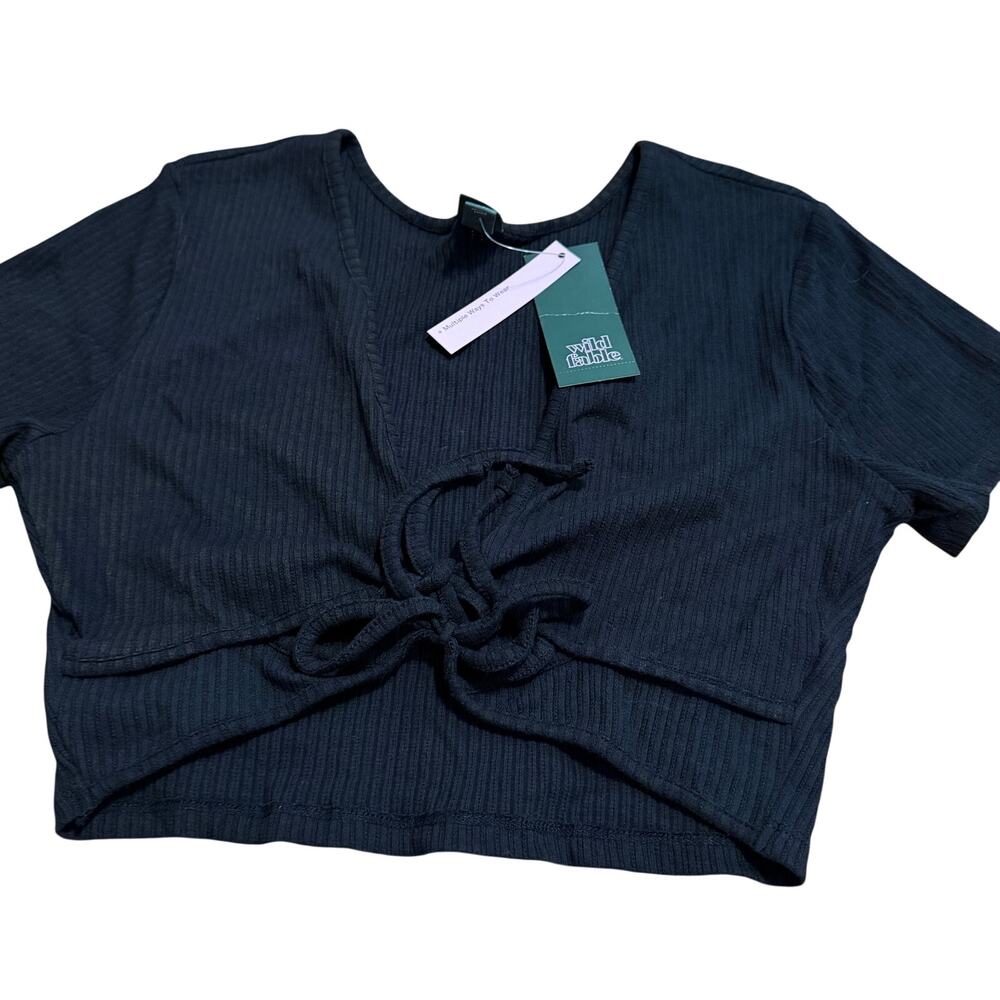 Wild Fable Women's Black Short Sleeve Ribbed Cropped T-Shirt - Size Medium - NWT